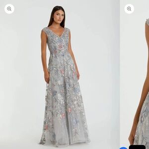 Mac Duggal Silver-Lilac Embroidered Evening Gown